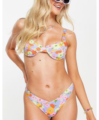 Bershka underwired bikini top in bold floral print-Multi