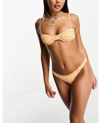 Bershka v-front bikini bottoms in orange check