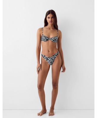 Bershka v-front bikini bottoms in zebra print (part of a set)-Multi