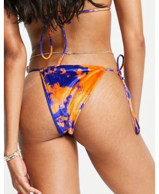 Bershka velvet ribbed tanga bikini bottom in bright tie-dye-Multi