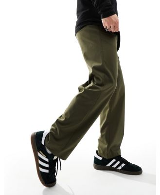 Bershka wide leg tailored pants in khaki exclusive to ASOS-Green