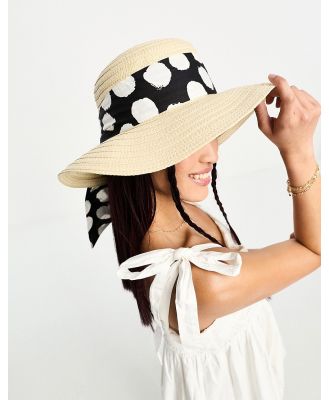 Boardmans boater hat with polka dot scarf trim-Neutral