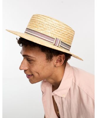 Boardmans straw boater hat with striped trim-Neutral