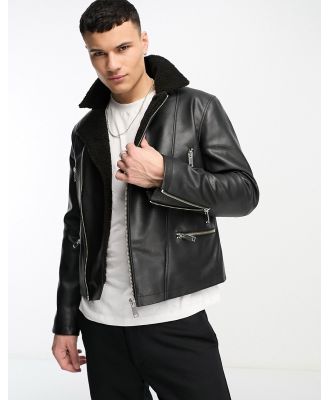Bolongaro Trevor faux leather shearling biker jacket in black