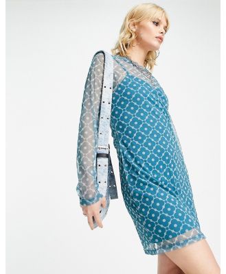 Bolongaro Trevor long sleeve mesh mini dress in light blue floral