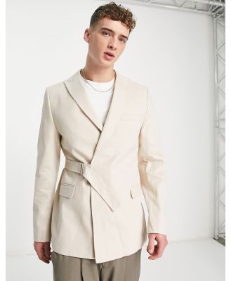 Bolongaro Trevor slim suit jacket with buckle in cream-Grey