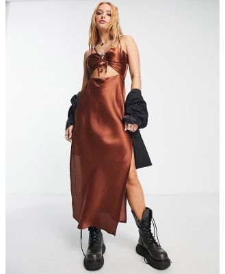 Bolongaro Trevor Take Me To The Party ruched satin midi dress in brown