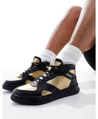 BOSS Baltimore hi-top sneakers in black and gold