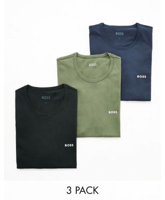 BOSS Bodywear 3 pack of t-shirts in green, navy and black-Multi