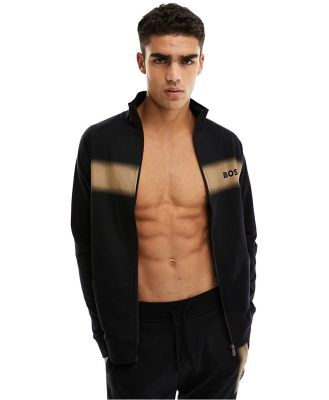 BOSS Bodywear Authentic zip jacket with printed logo in black