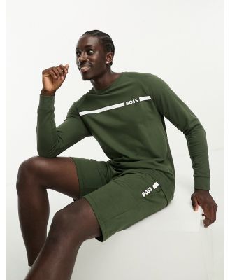BOSS Bodywear tape sweatshirt in khaki-Green