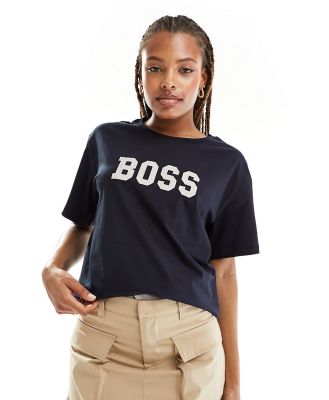 BOSS bold logo t-shirt in navy-Blue