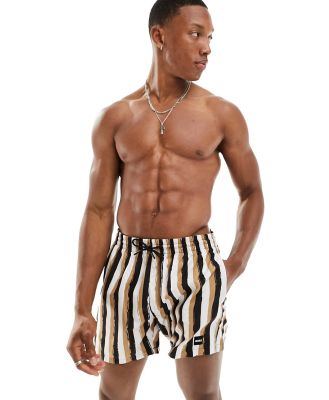 BOSS Fyn stripe swim shorts in medium beige-Neutral