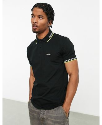 BOSS Green Paul Curved slim fit polo in black