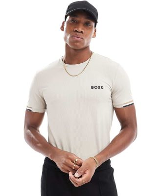 BOSS Green Tee MB t-shirt in beige with chest logo and cuffed sleeves-Neutral