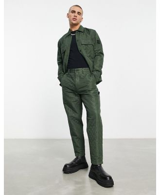 BOSS Orange Statum quilted tapered fit pants in khaki-Green