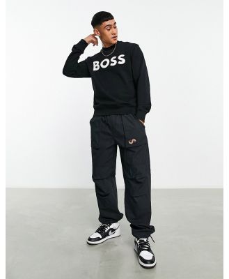 BOSS Orange WeBasicCrew large logo relaxed fit sweatshirt in black