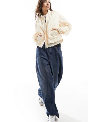 BOSS ruched bomber jacket in cream-White