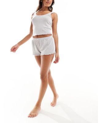 Boux Avenue ribbed cami and shorts pyjama set with rosebud detailing in grey