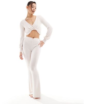 Boux Avenue V waist lounge flare pants in cream-White