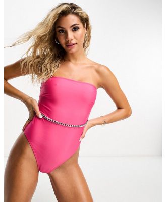 Brave Soul bandeau high leg swimsuit in pink