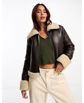 Brave Soul bonded aviator jacket with faux shearling in brown