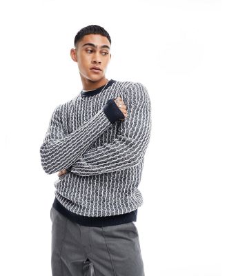 Brave Soul contrast collar colour twist jumper in navy & white