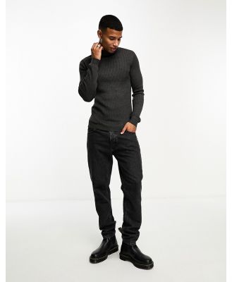 Brave Soul cotton ribbed roll neck jumper in charcoal-Grey