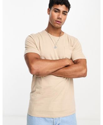 Brave Soul crew neck pocket t-shirt in stone-Neutral