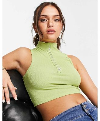 Brave Soul cropped lettuce hem polo shirt in lime green