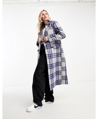 Brave Soul double breasted formal coat in blue check