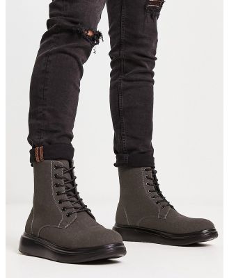 Brave Soul flatform lace up boots in grey faux suede