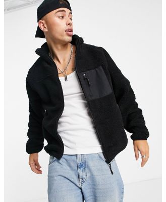 Brave Soul full-zip funnel-neck borg jacket in black