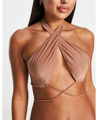 Brave Soul halterneck bikini top in brown