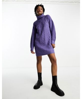 Brave Soul high neck cable knit mini dress in purple