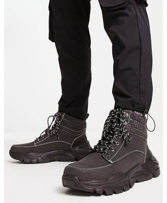 Brave Soul hiking lace-up boots with padded collar in black