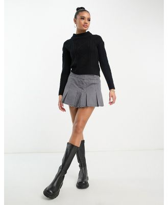Brave Soul Landale cable knit jumper with button detail in black