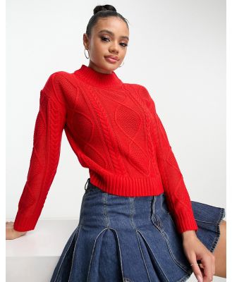 Brave Soul Landale cable knit jumper with button detail in red