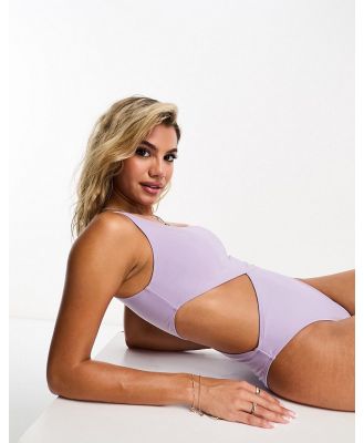 Brave Soul one shoulder cut out swimsuit with removable belt in lilac-Purple