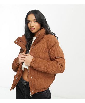 Brave Soul Petite Slay cord puffer jacket in tan-Brown