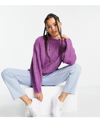 Brave Soul Petite Tokyo oversized cable knit jumper in purple