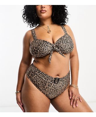 Brave Soul Plus belted bikini bottoms in brown leopard print