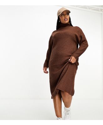 Brave Soul Plus Emma roll neck knitted maxi dress in chocolate brown