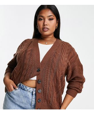 Brave Soul Plus Jenner longline cable knit cardigan in brown
