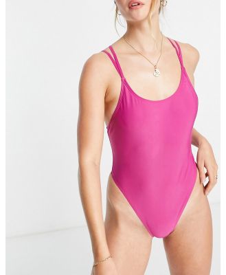 Brave Soul strappy back swimsuit in pink