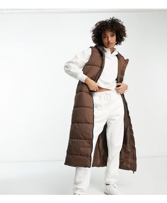 Brave Soul Tall Denmark maxi padded vest in chocolate brown