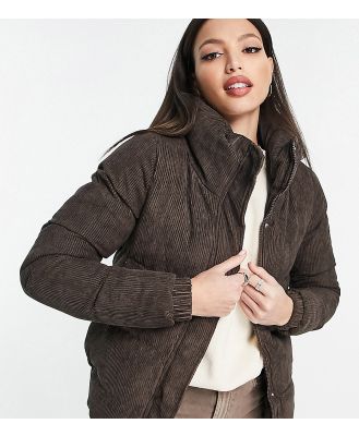 Brave Soul Tall Slay cord puffer jacket in chocolate brown