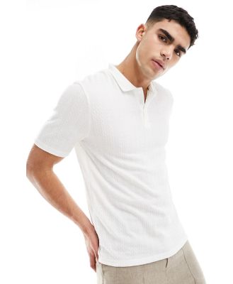 Brave Soul textured knit polo in white