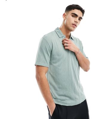 Brave Soul textured knit trophy neck polo in mint green