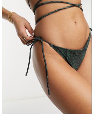 Brave Soul tie side bikini bottoms in dark green snake print